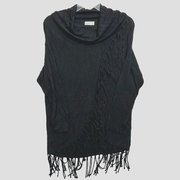 Birch NY Cowl Neck Sweater Top Black Fringe Long Sleeve Women's Small NWOT‎ - Picture 1 of 11
